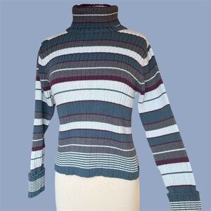 Y2K American Eagle Striped Cotton Turtleneck